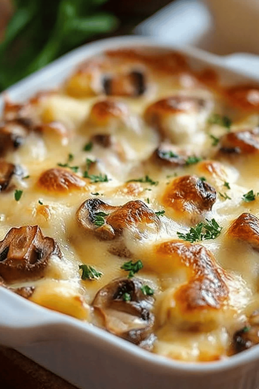 Baked Cheesy Mushrooms Casserole ingredients organized and measured on kitchen counter