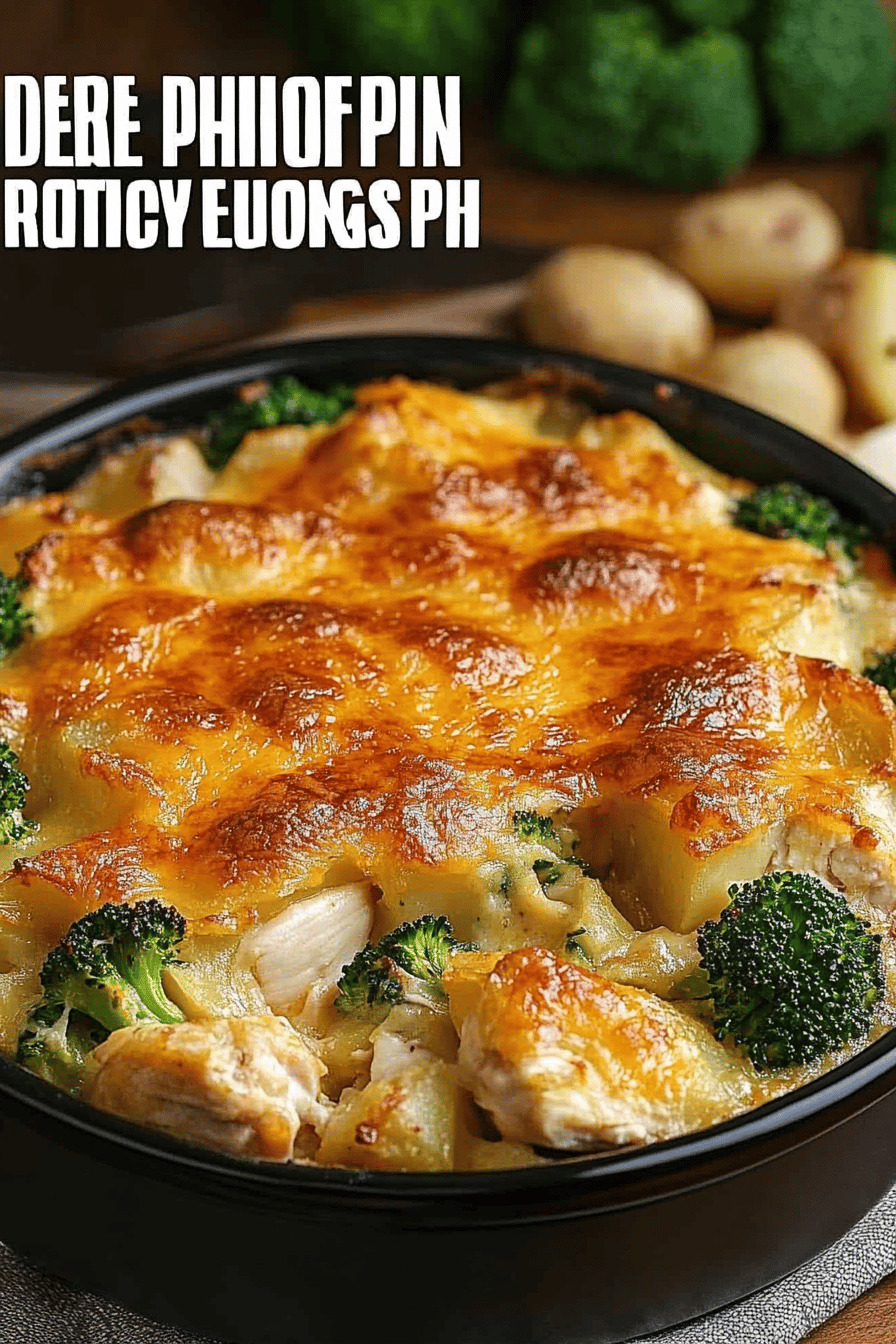 Baked Potato Chicken Broccoli Casserole final dish beautifully presented and ready to serve