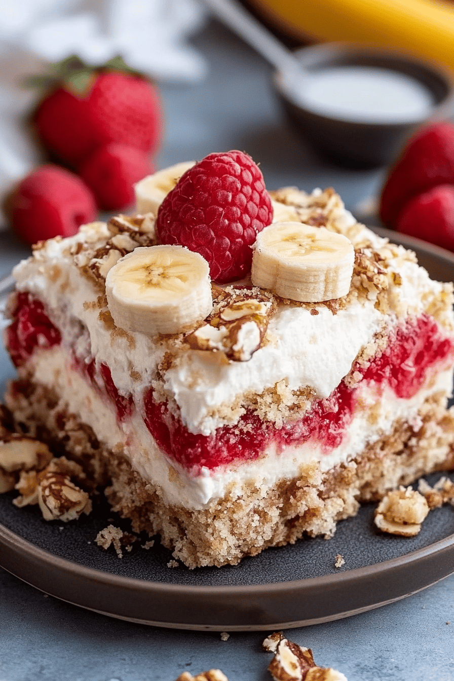 Banana Split Dump Cake Recipe final dish beautifully presented and ready to serve
