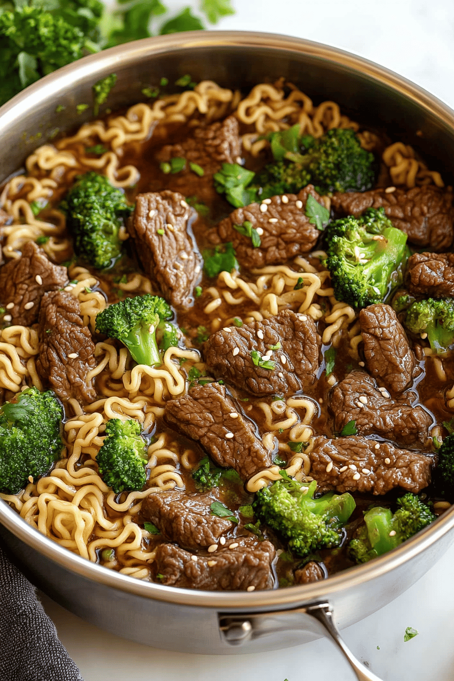 Beef Broccoli Ramen final dish beautifully presented and ready to serve