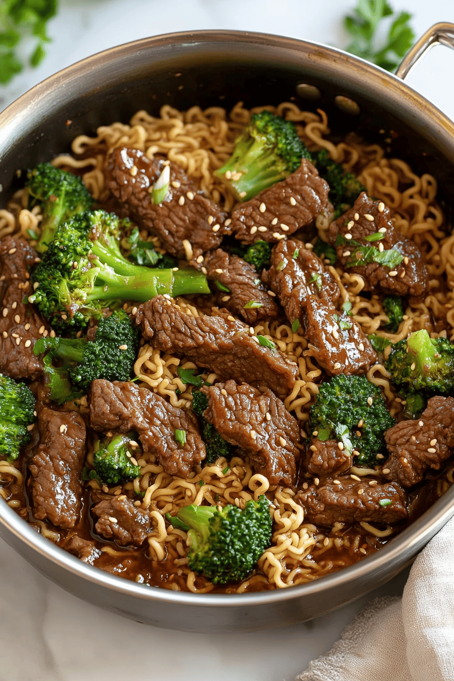 Beef Broccoli Ramen slice on plate showing perfect texture and swirl pattern