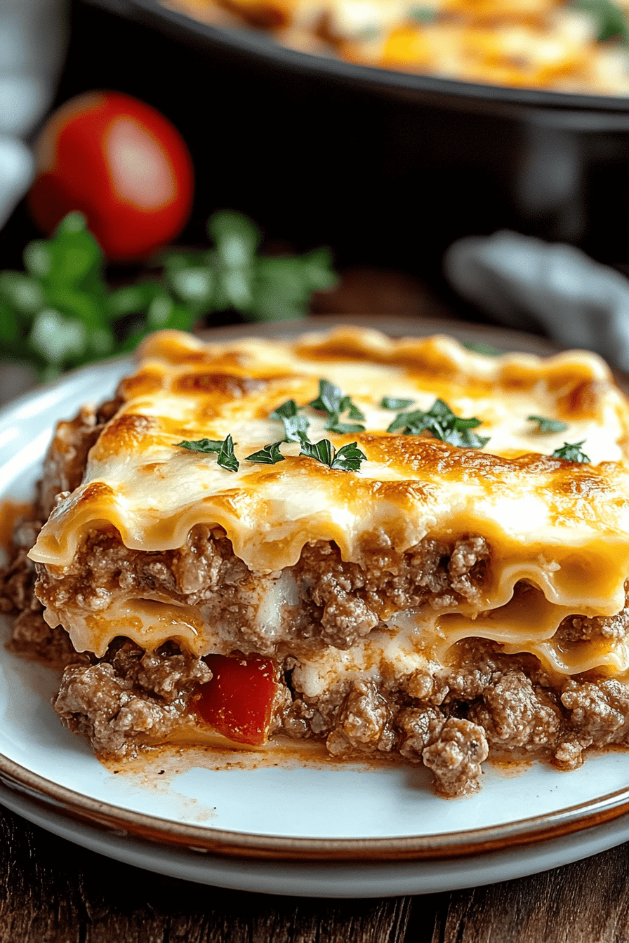 Beef Lombardi Casserole slice on plate showing perfect texture and swirl pattern