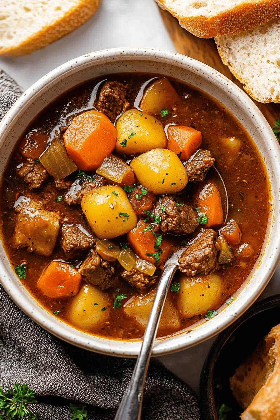 Beef Stew Secrets final dish beautifully presented and ready to serve