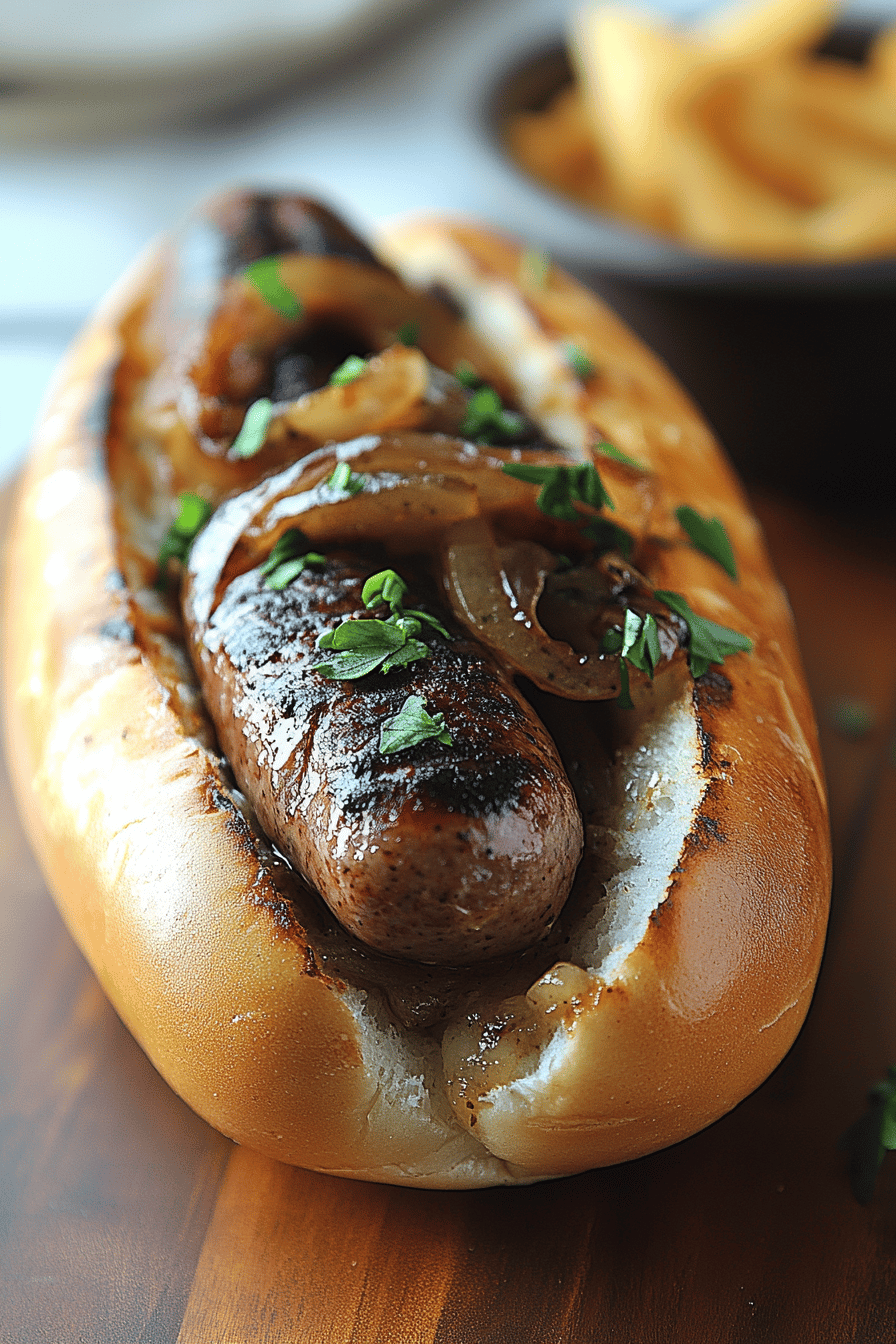 Beer Brats Recipe slice on plate showing perfect texture and swirl pattern
