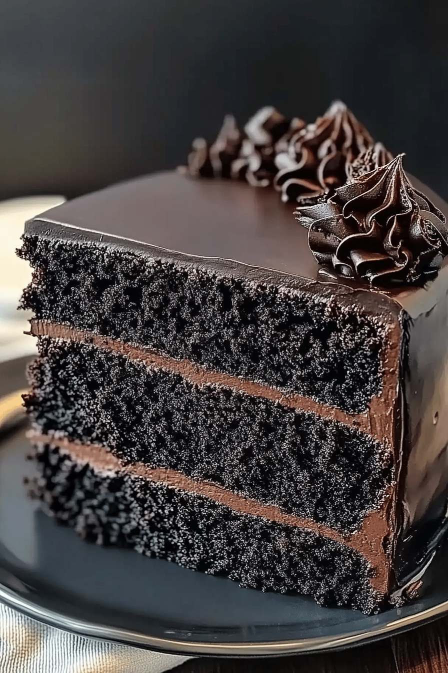 Black Velvet Cake slice on plate showing perfect texture and swirl pattern