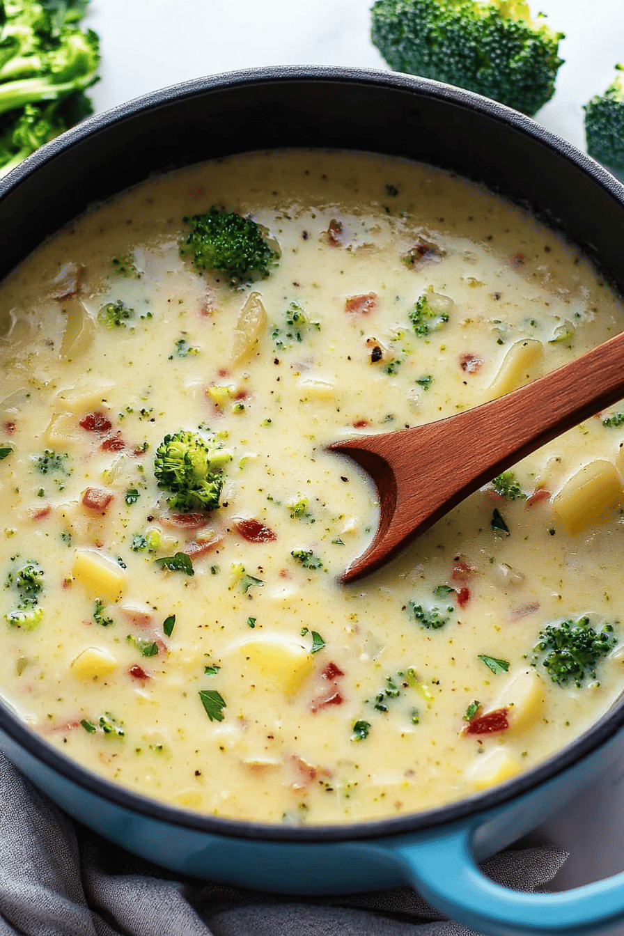 Broccoli Potato Soup ingredients organized and measured on kitchen counter