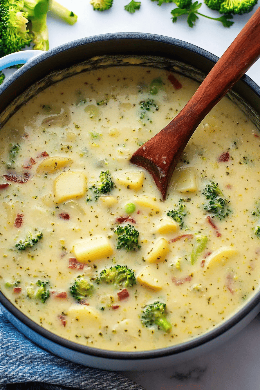Broccoli Potato Soup final dish beautifully presented and ready to serve