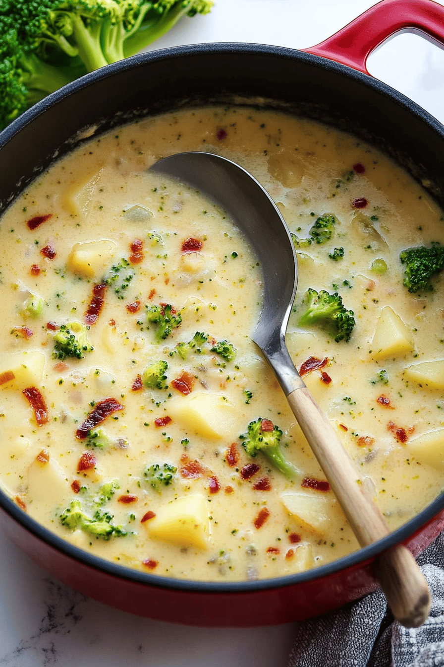 Broccoli Potato Soup slice on plate showing perfect texture and swirl pattern