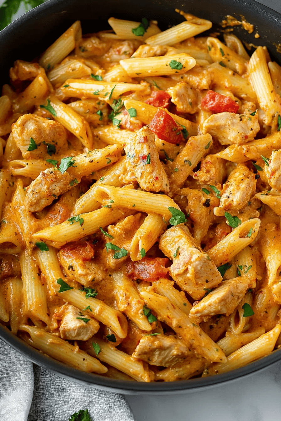 Cajun Chicken Pasta ingredients organized and measured on kitchen counter