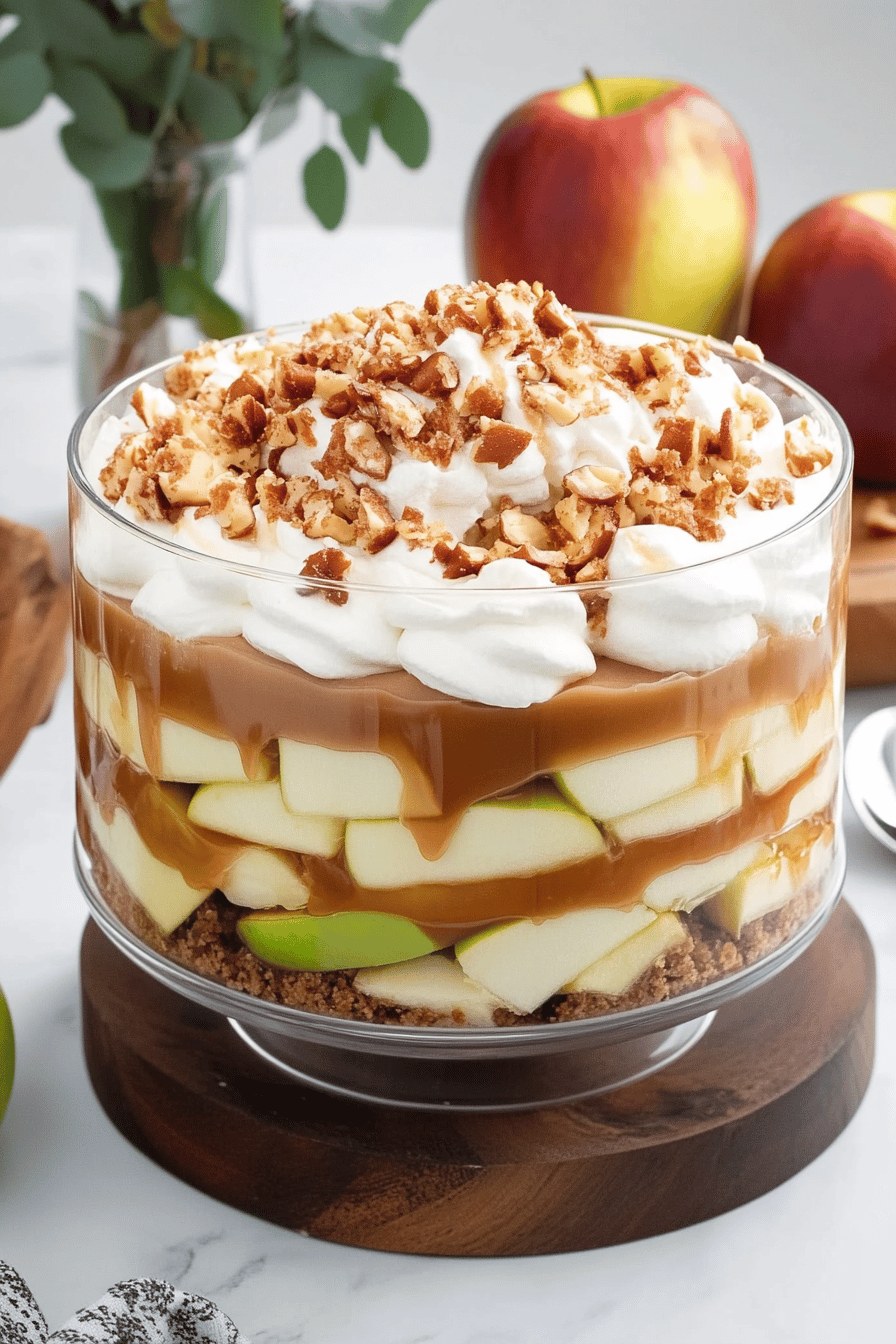 Caramel Apple Trifle Recipe slice on plate showing perfect texture and swirl pattern