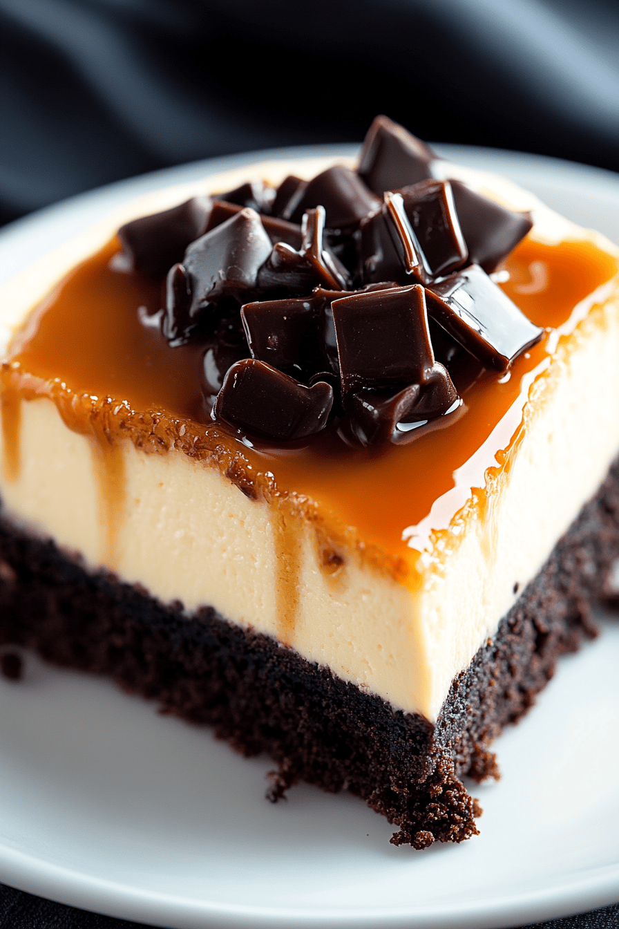 Caramel Brownie Cheesecake Recipe final dish beautifully presented and ready to serve