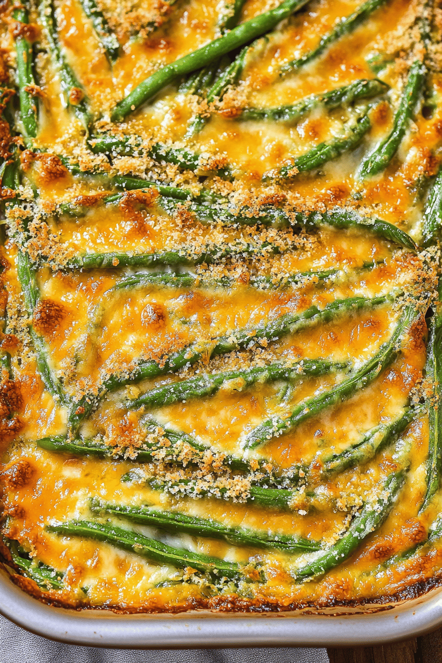 Cheesy Baked Green Beans final dish beautifully presented and ready to serve