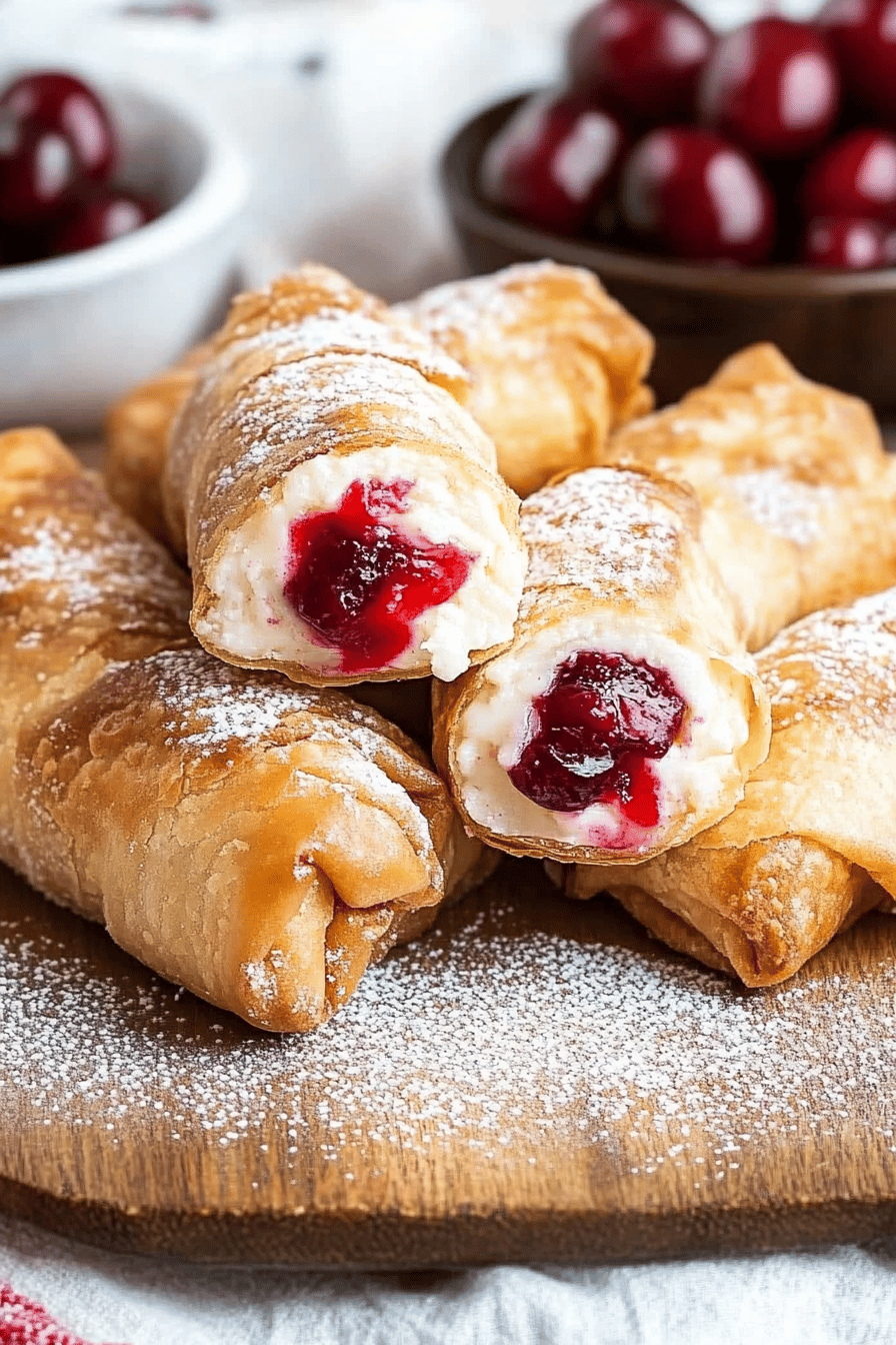 Cherry Cheesecake Egg Rolls ingredients organized and measured on kitchen counter