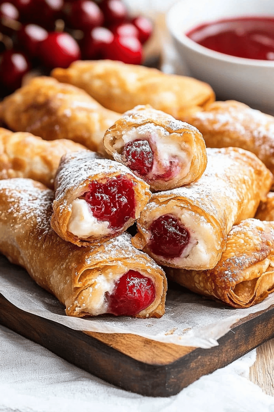 Cherry Cheesecake Egg Rolls final dish beautifully presented and ready to serve