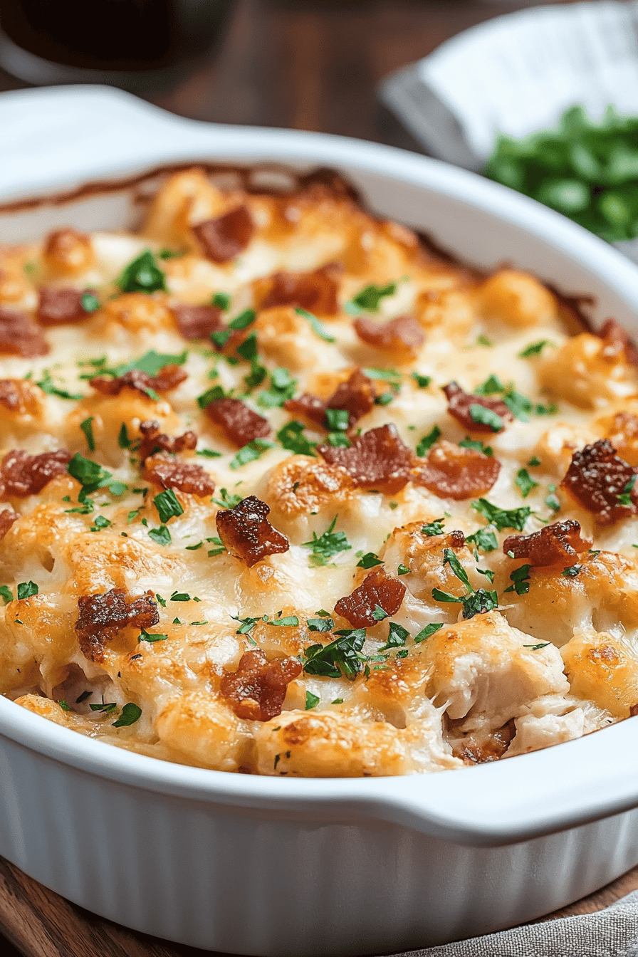 Chicken Bacon Ranch Casserole final dish beautifully presented and ready to serve