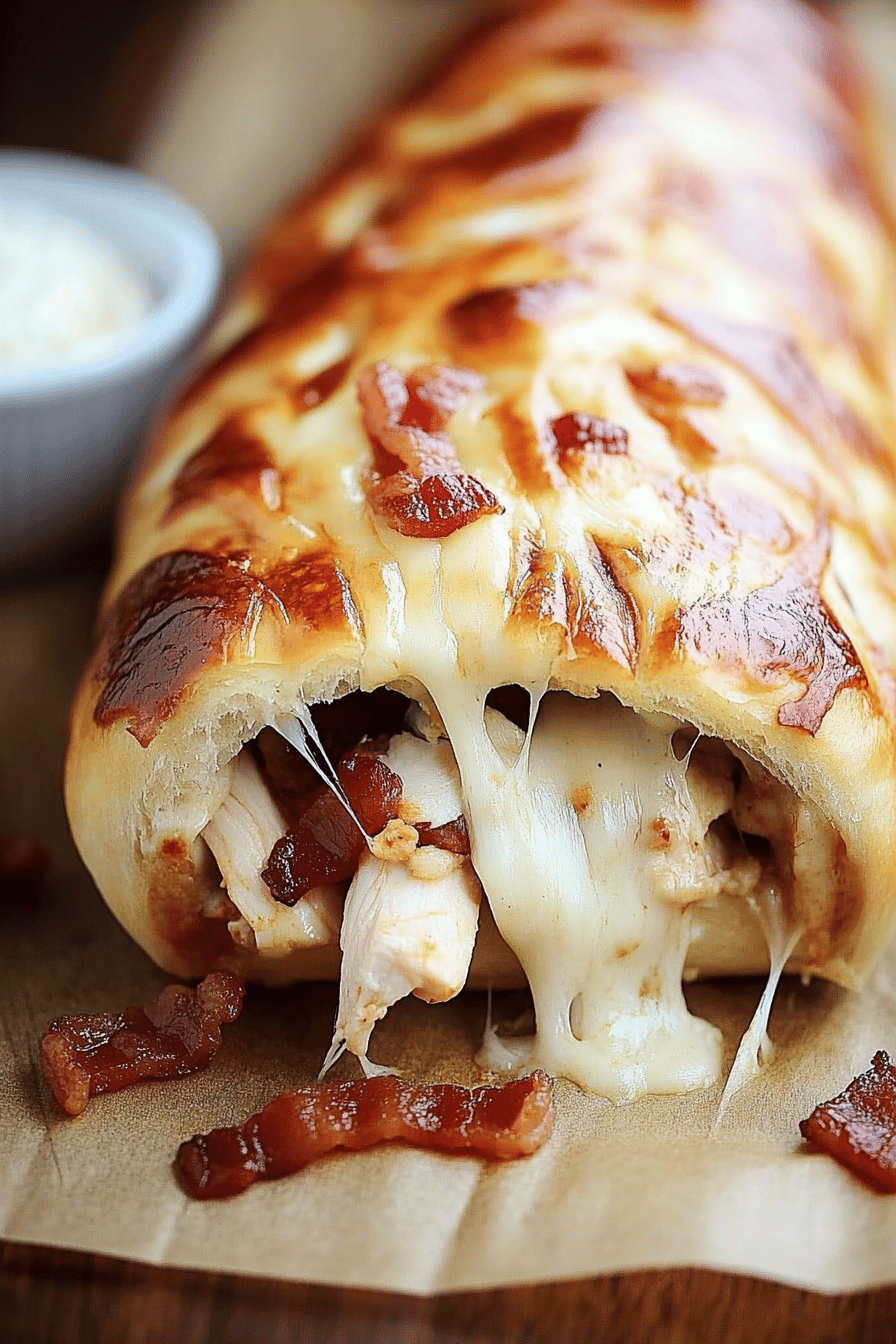 Chicken Bacon Ranch Stromboli slice on plate showing perfect texture and swirl pattern