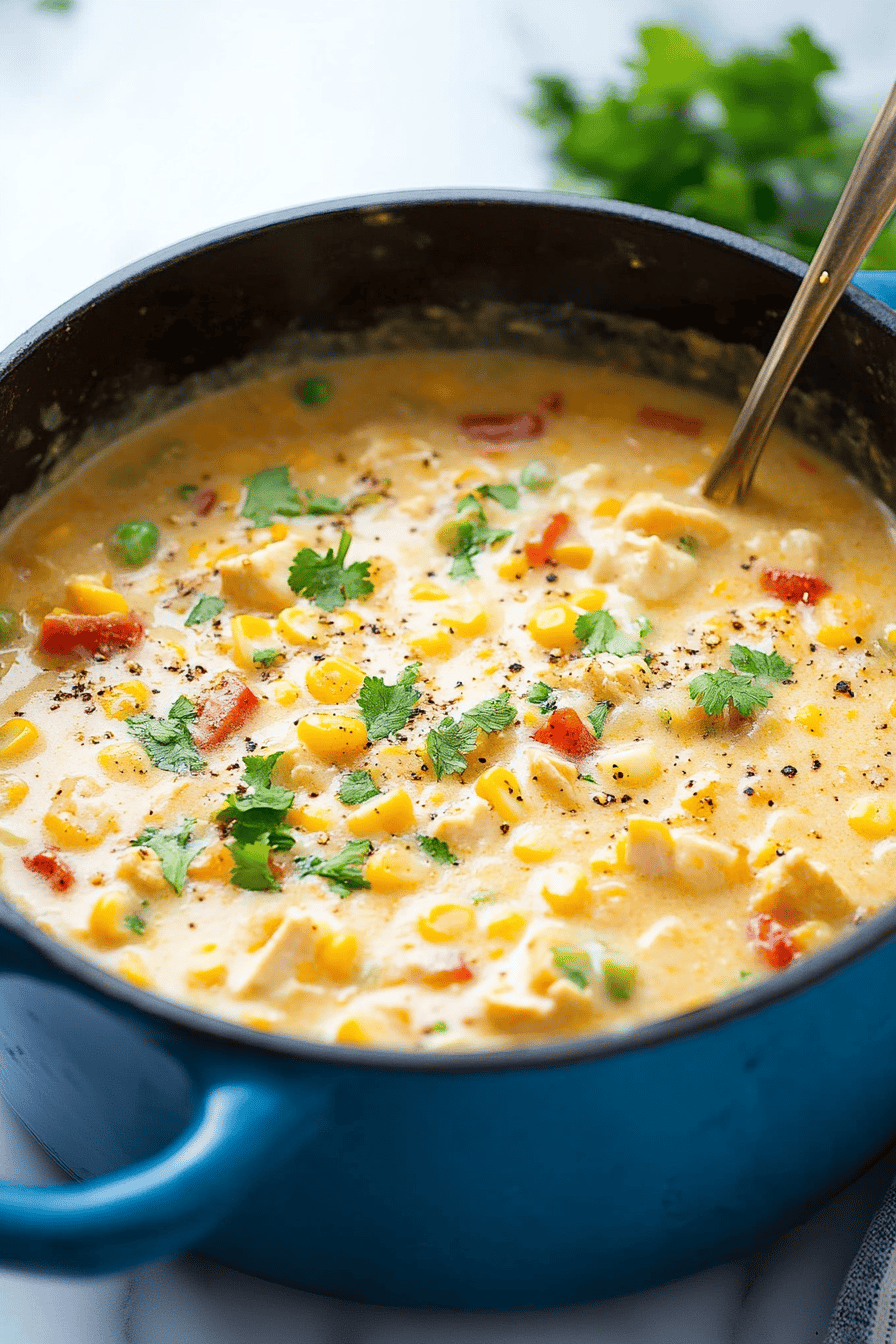 Chicken Corn Chowder final dish beautifully presented and ready to serve