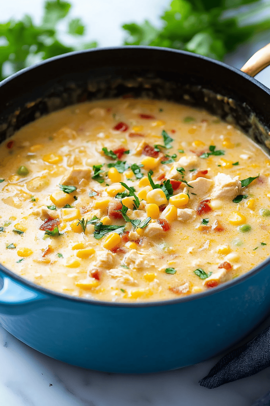 Chicken Corn Chowder slice on plate showing perfect texture and swirl pattern