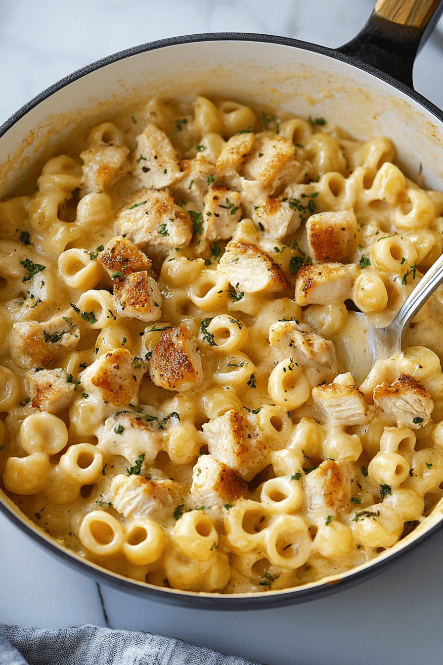 Chicken Mac and Cheese Recipe ingredients organized and measured on kitchen counter
