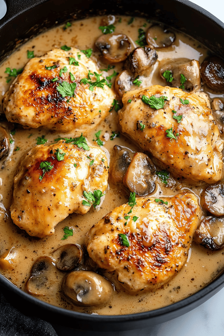 Chicken Marsala Recipe ingredients organized and measured on kitchen counter