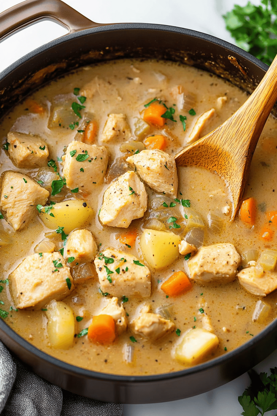 Chicken Stew Recipe slice on plate showing perfect texture and swirl pattern