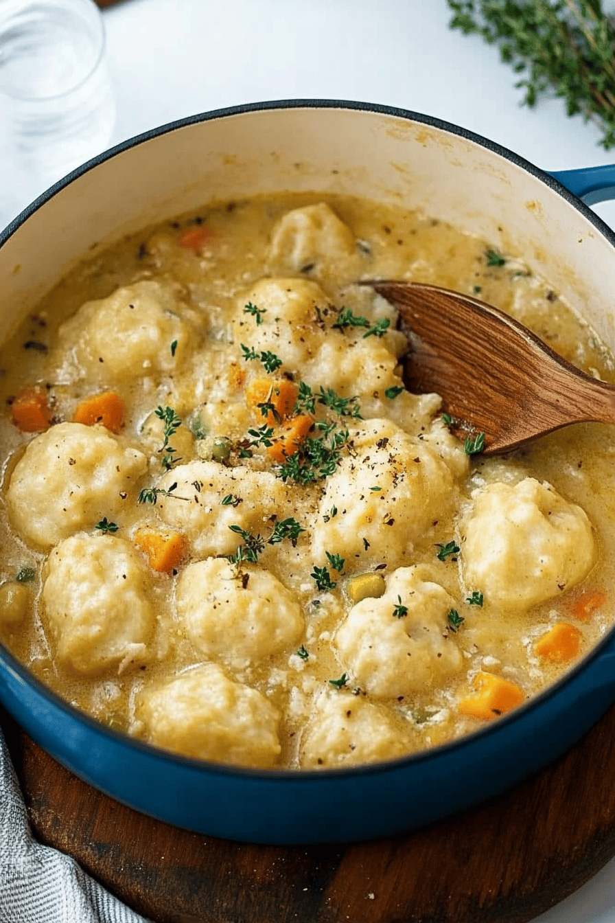 Chicken and Dumplings Recipe final dish beautifully presented and ready to serve