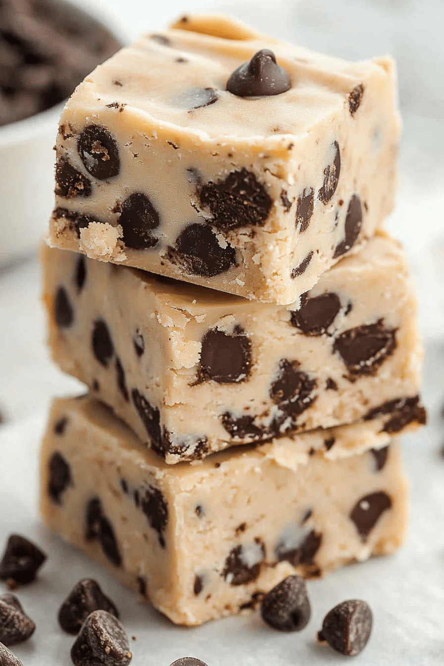 Chocolate Chip Cookie Dough Fudge slice on plate showing perfect texture and swirl pattern