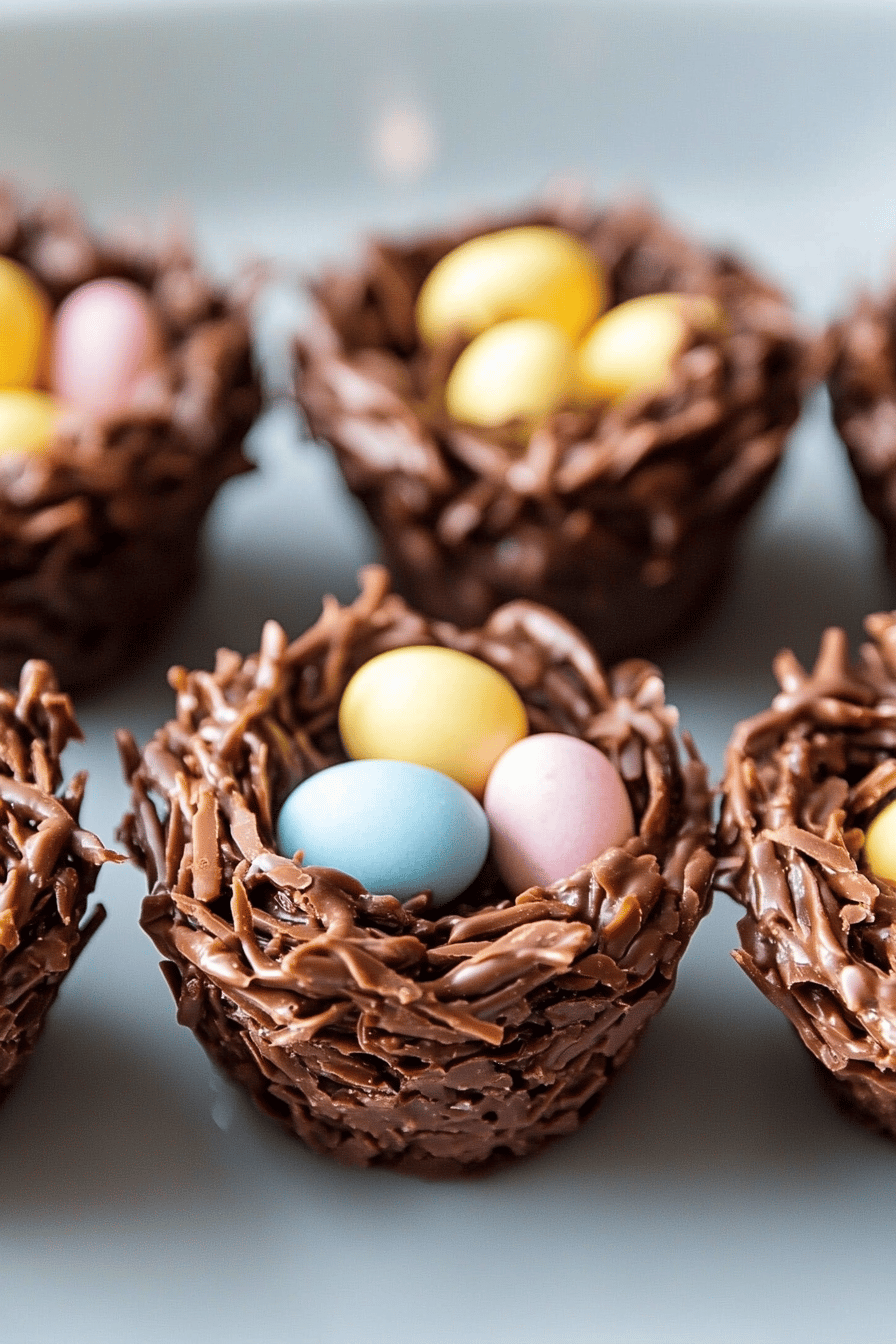 Chocolate Easter Birds Nests final dish beautifully presented and ready to serve