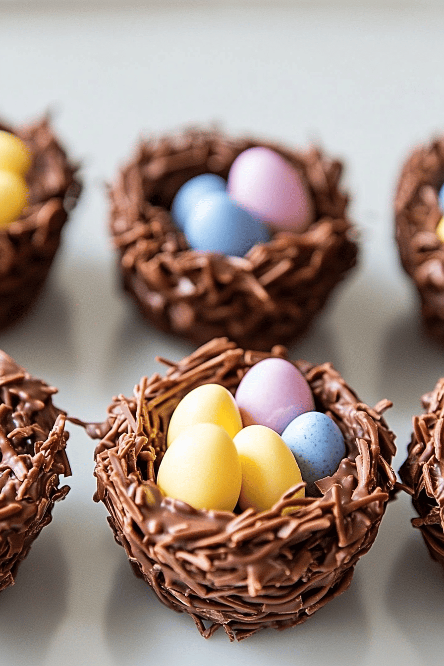 Chocolate Easter Birds Nests slice on plate showing perfect texture and swirl pattern
