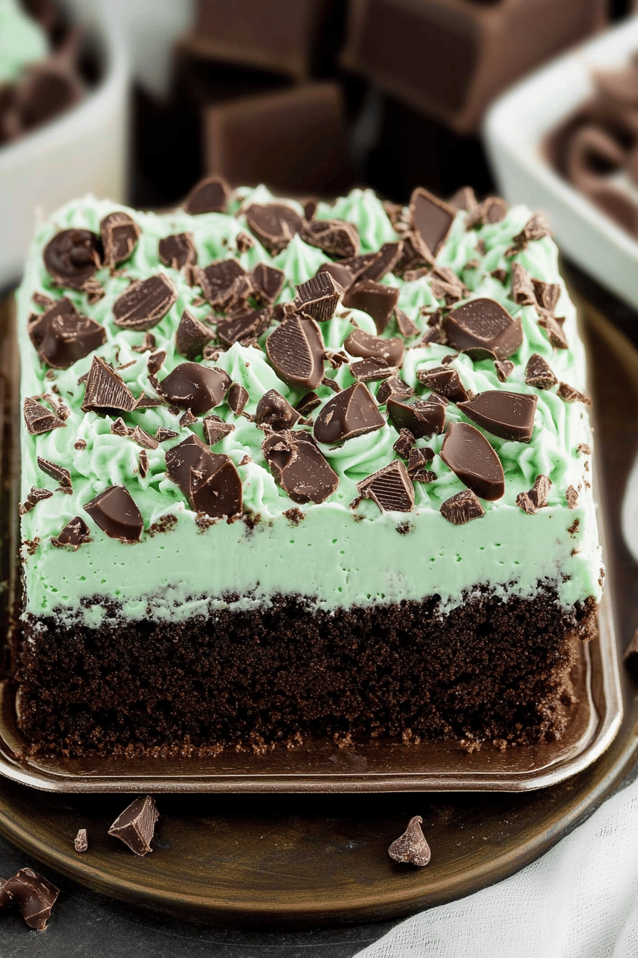 Chocolate Mint Poke Cake ingredients organized and measured on kitchen counter