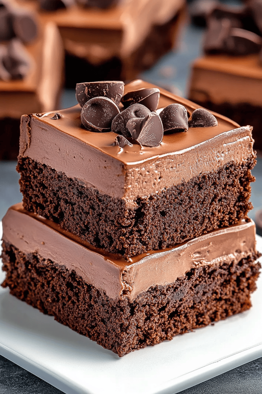 Chocolate Mousse Brownies slice on plate showing perfect texture and swirl pattern