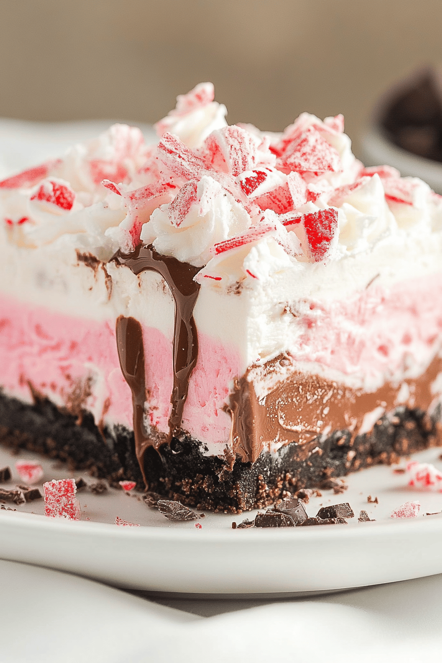 Chocolate Peppermint Lush slice on plate showing perfect texture and swirl pattern