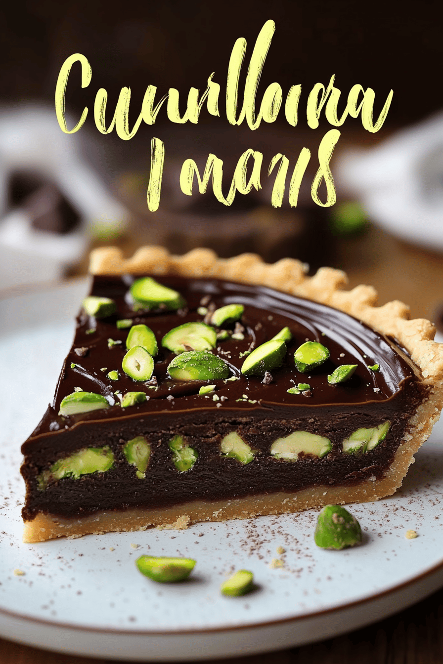Chocolate Pistachio Tart slice on plate showing perfect texture and swirl pattern