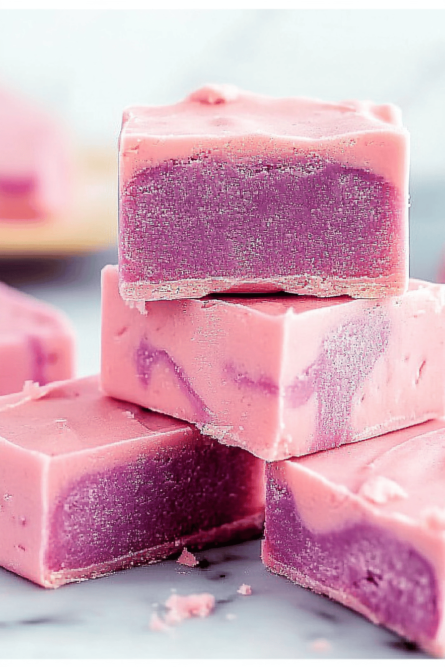 Cotton Candy Fudge final dish beautifully presented and ready to serve