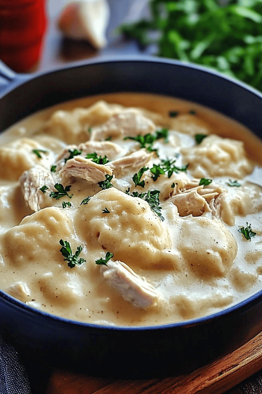 Cracker Barrel Chicken and Dumplings final dish beautifully presented and ready to serve
