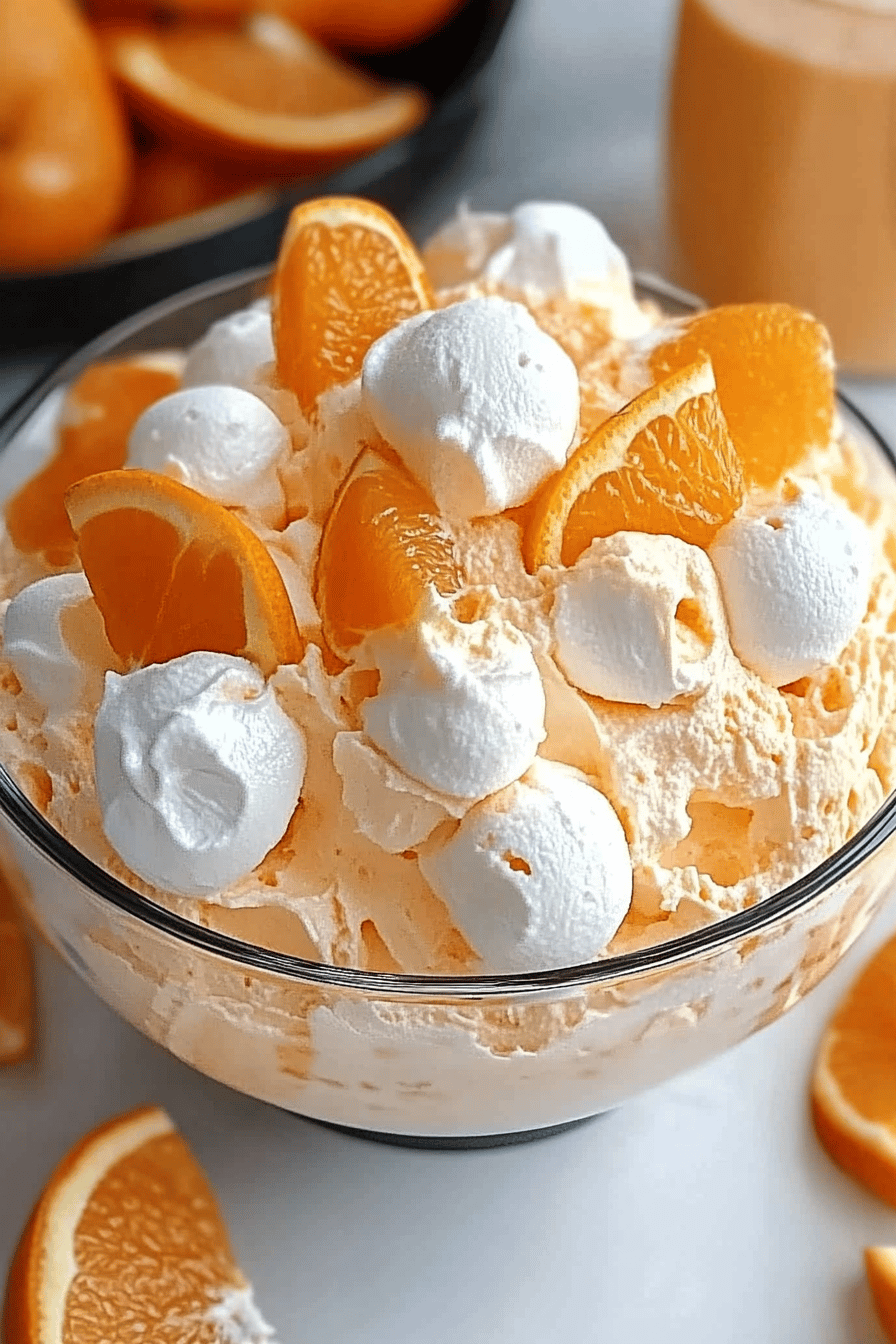Creamsicle Orange Fluff Recipe ingredients organized and measured on kitchen counter