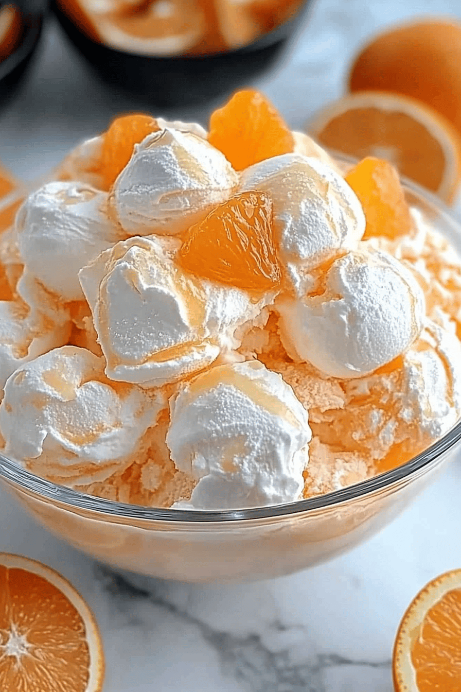 Creamsicle Orange Fluff Recipe slice on plate showing perfect texture and swirl pattern