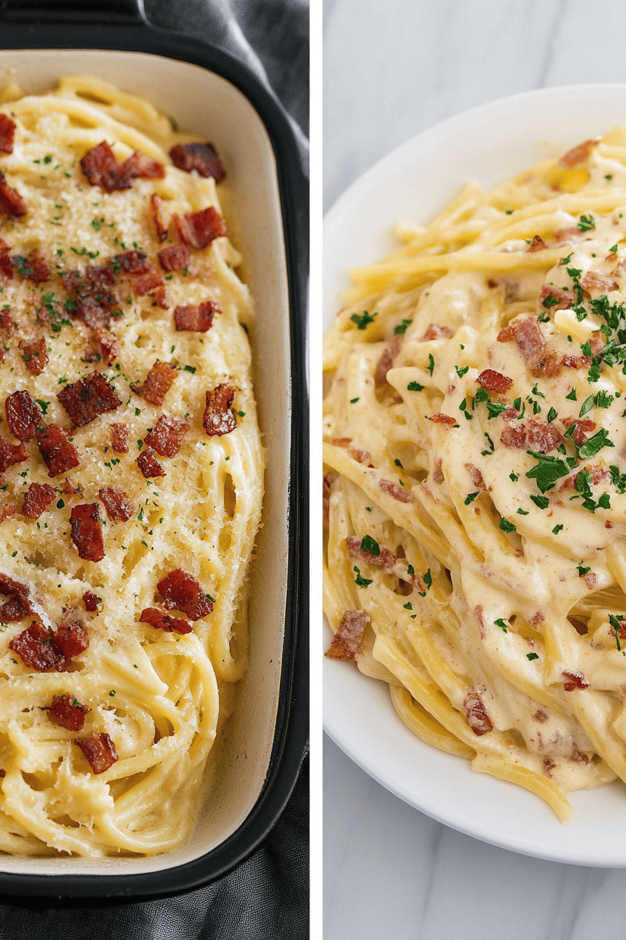 Creamy Bacon Pasta ingredients organized and measured on kitchen counter