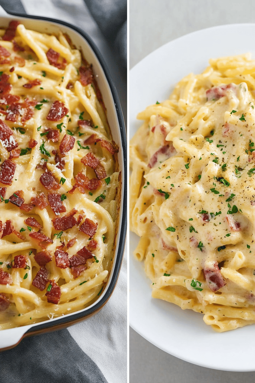 Creamy Bacon Pasta slice on plate showing perfect texture and swirl pattern
