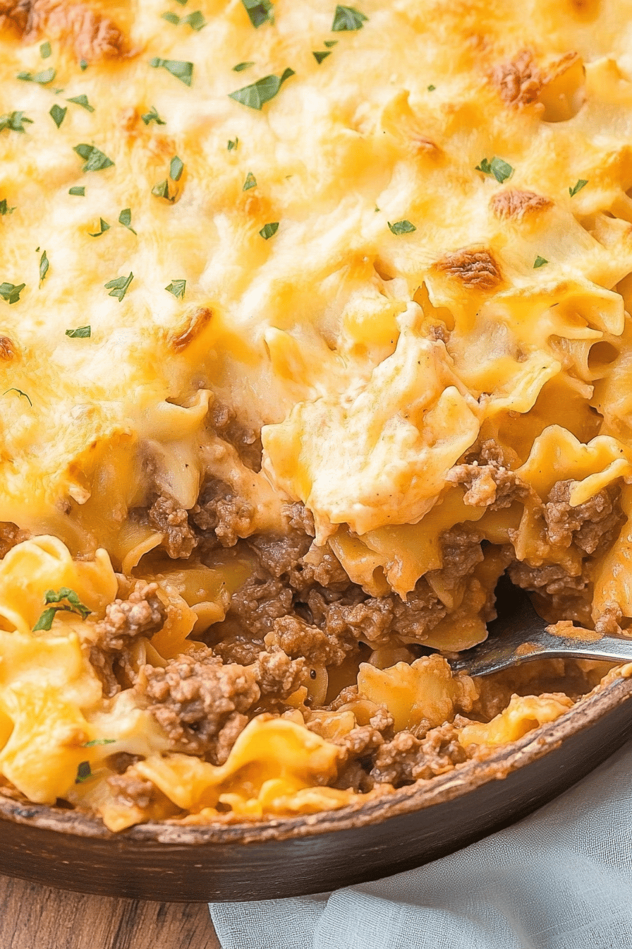 Creamy Beef Noodle Bake ingredients organized and measured on kitchen counter