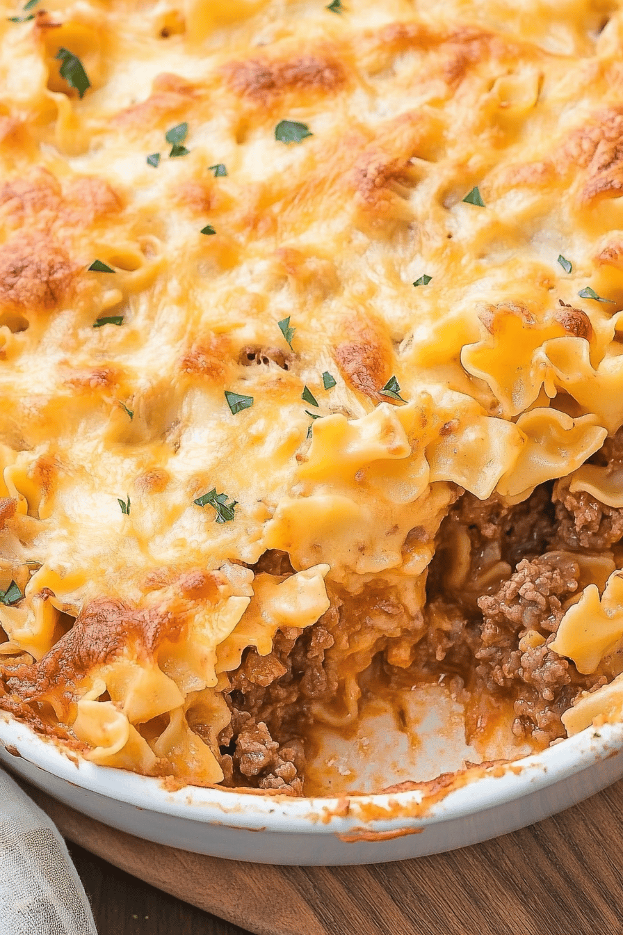 Creamy Beef Noodle Bake final dish beautifully presented and ready to serve