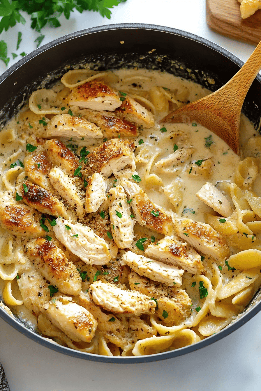 Creamy Chicken Pasta final dish beautifully presented and ready to serve