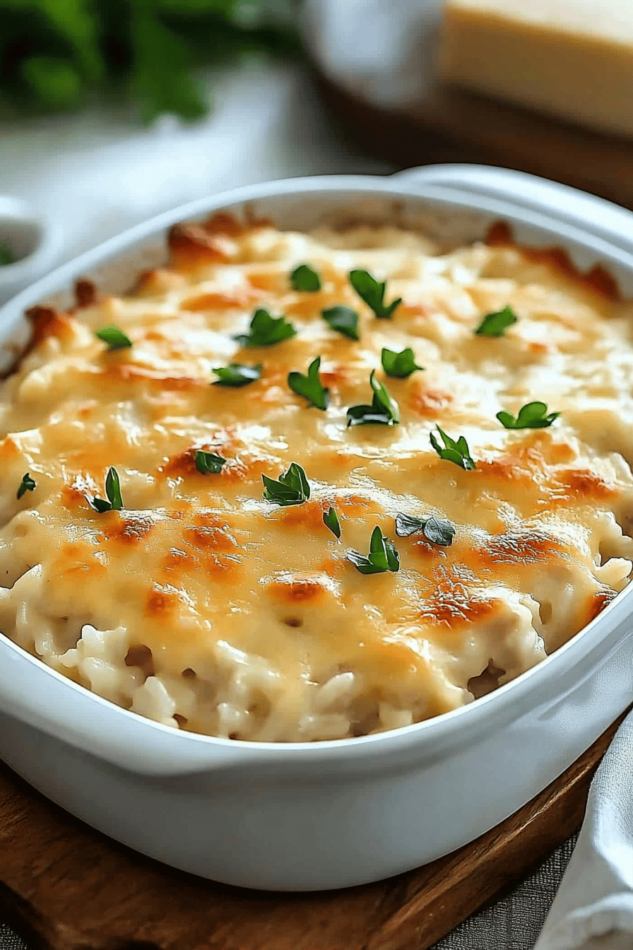 Creamy Chicken Rice Casserole slice on plate showing perfect texture and swirl pattern