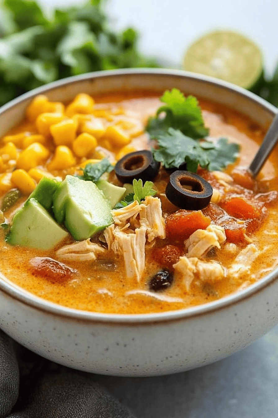 Creamy Chicken Tortilla Soup final dish beautifully presented and ready to serve