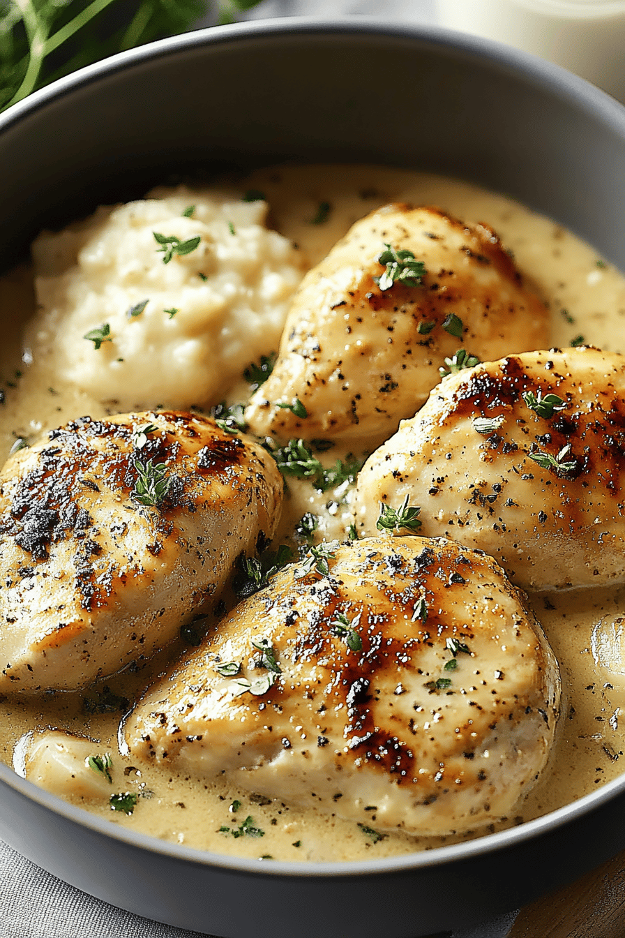Creamy Garlic Chicken ingredients organized and measured on kitchen counter