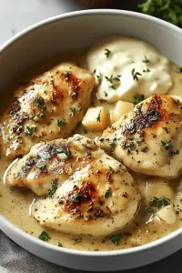 Creamy Garlic Chicken Recipe slice on plate showing perfect texture and swirl pattern