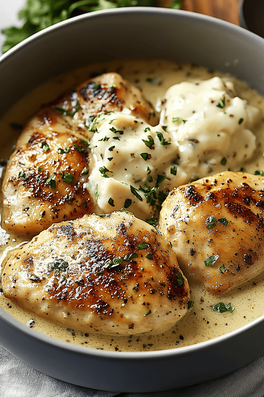 Creamy Garlic Chicken slice on plate showing perfect texture and swirl pattern