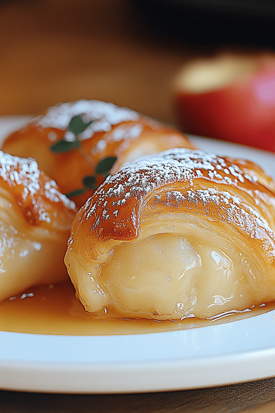 Crescent Roll Apple Dumplings slice on plate showing perfect texture and swirl pattern