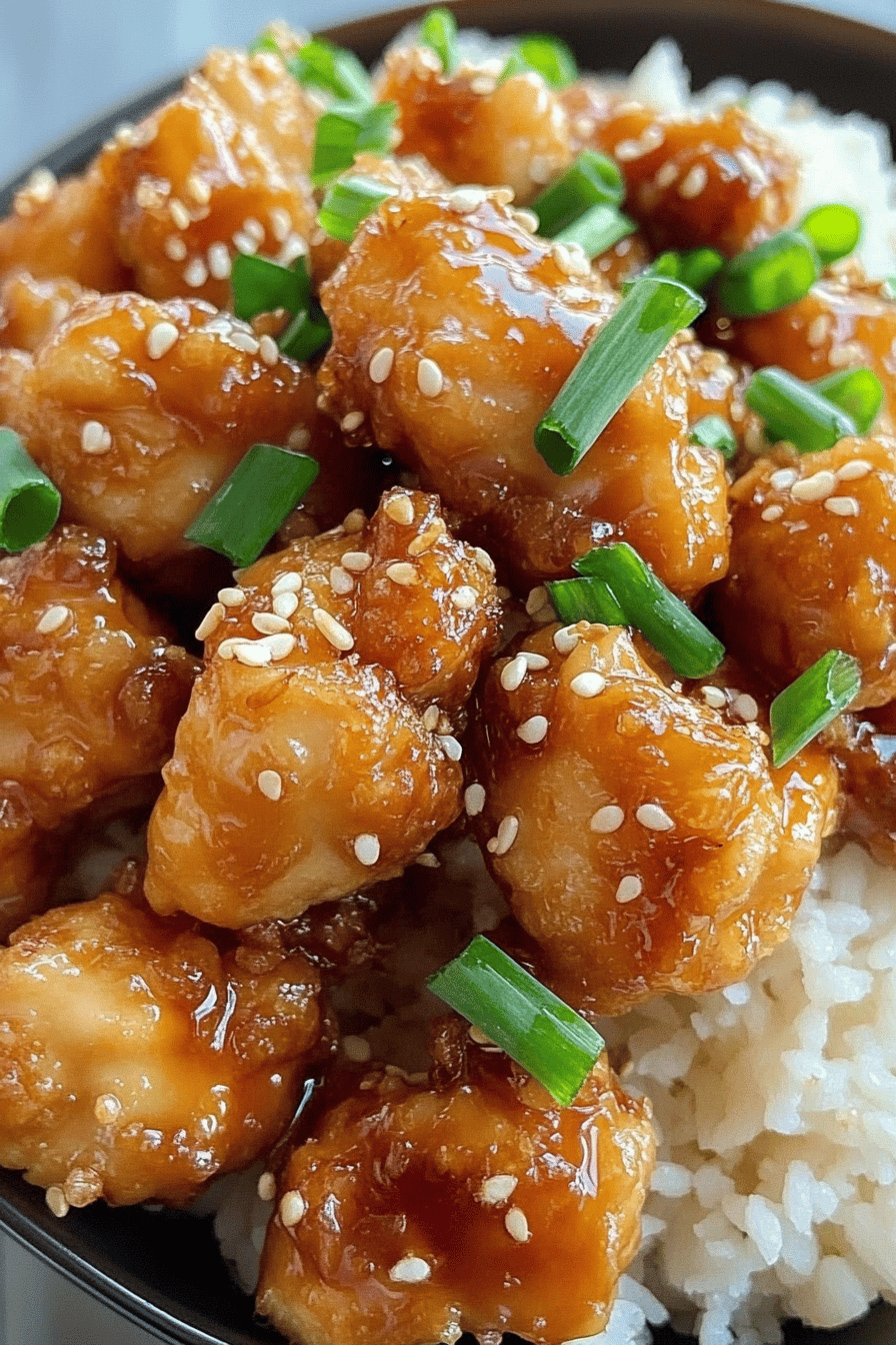 Crispy Honey Chicken Recipe slice on plate showing perfect texture and swirl pattern