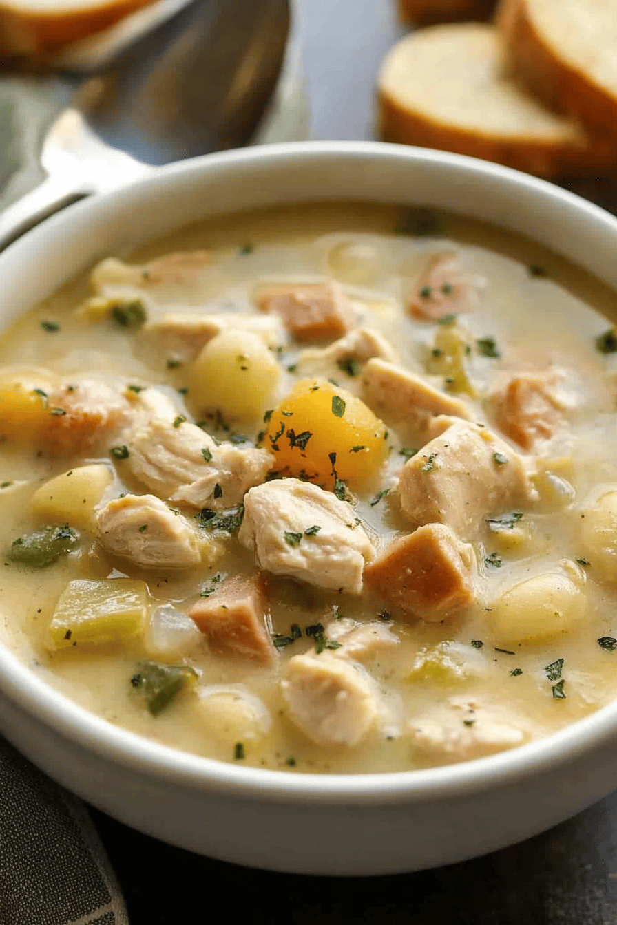 Crock Pot Chicken Stew final dish beautifully presented and ready to serve
